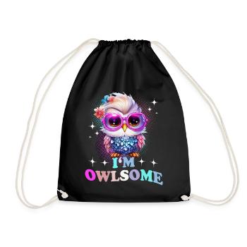 Eule Eulen I`m Owlsome - Turnbeutel - Schwarz - Vorne