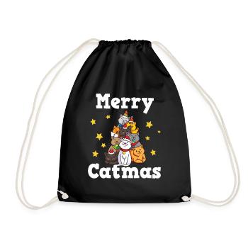 Merry Catmas Katzen Weihnachten Weihnachtsbaum - Turnbeutel - Schwarz - Vorne