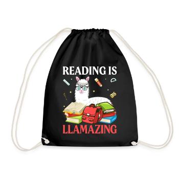 Reading is Llamazing- Llama gifts -Llama Tshirt - Drawstring Bag - black - Front