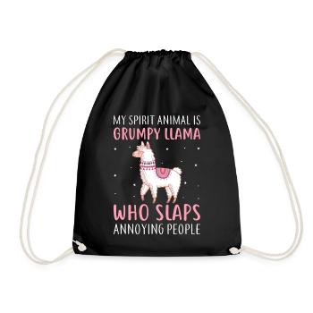 My Spirit Animal is Grumpy Llama- Llama Gifts - Drawstring Bag - black - Front