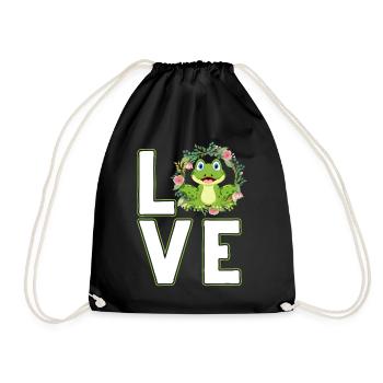 Frosch mit Frosch Liebe und lustige Sprüche - Turnbeutel - Schwarz - Vorne