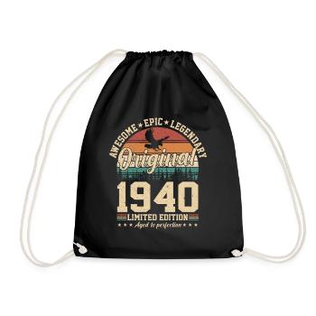 Vintage 84th Birthday 1940 - Drawstring Bag - black - Front