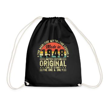 76th Birthday Vintage Retro 1948 - Drawstring Bag - black - Front