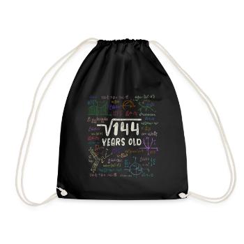 Root of 144 = 12th Birthday - Gift - Drawstring Bag - black - Front