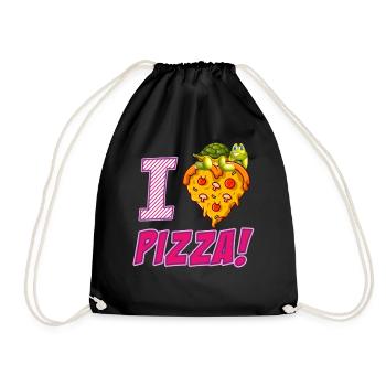I LOVE PIZZA- Pizza Geschenke - Pizza Tshirt - Turnbeutel - Schwarz - Vorne