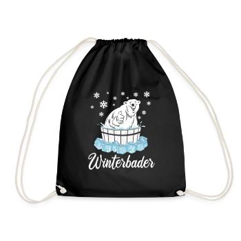 Winterbader Eisbär Eisbaden Eisbad Spruch - Turnbeutel - Schwarz - Vorne
