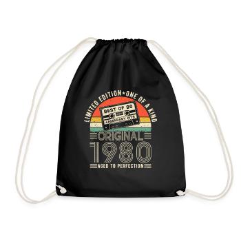 Vintage Born in 1980 made in 1980 45 years old. Art_20 - Drawstring Bag - black - Front