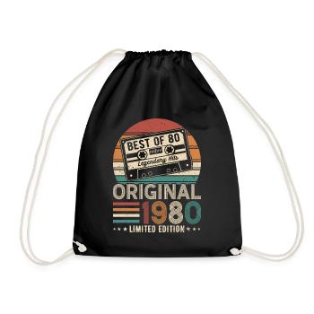 Vintage Born in 1980 made in 1980 45 years old. Art_20 - Drawstring Bag - black - Front
