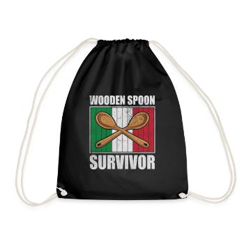 Wooden Spoon Survivor Eltern Aus Italien Geschenk - Turnbeutel - Schwarz - Vorne