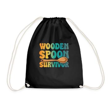 Wooden Spoon Survivor Vintage Parenting Gift - Drawstring Bag - black - Front