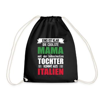Mom Prettiest Daughter Italy Gift - Drawstring Bag - black - Front
