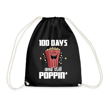 100 Days And Still Poppin Popcorn Pun School - Drawstring Bag - black - Front