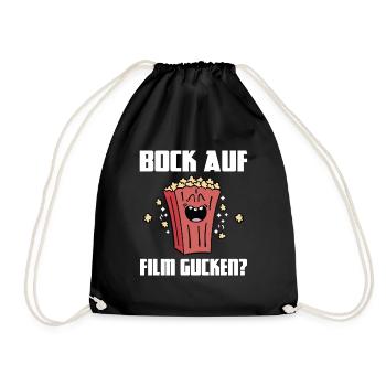 Bock Auf Film Gucken Popcorn Filmeabend Geschenk - Turnbeutel - Schwarz - Vorne