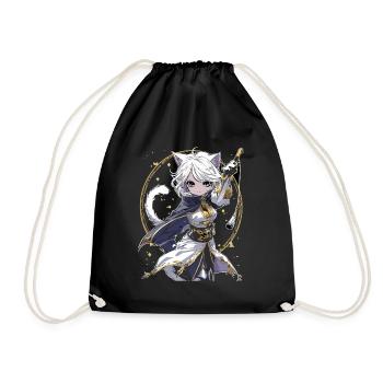 Anime Katze Mädchen niedlich Kawaii Charakter - Turnbeutel - Schwarz - Vorne