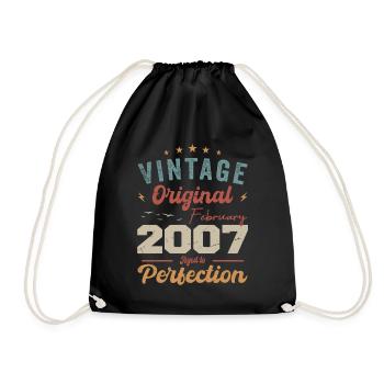 Born in February 2007 vintage 2007 birthday - Drawstring Bag - black - Front