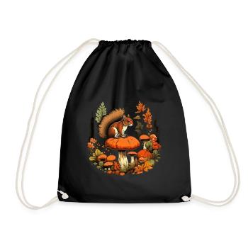 Herbst Eichhörnchen auf Orange Pilz Wald Szene - Turnbeutel - Schwarz - Vorne