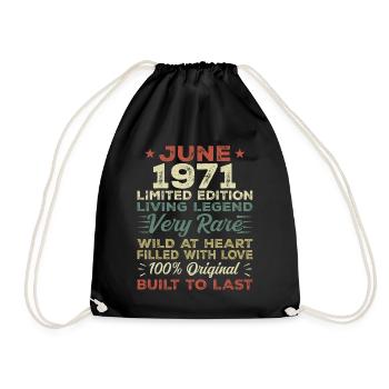 June 1971 Birthday June 1971 Gift June 1971 - Drawstring Bag - black - Front