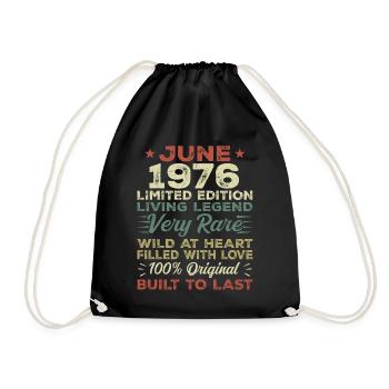 June 1976 Birthday June 1976 Gift June 1976 - Drawstring Bag - black - Front