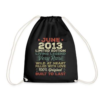 June 2013 Birthday June 2013 Gift June 2013 - Drawstring Bag - black - Front
