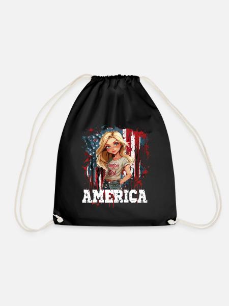 Patriotisches Amerikanisches Mädchen USA für - Turnbeutel - Schwarz