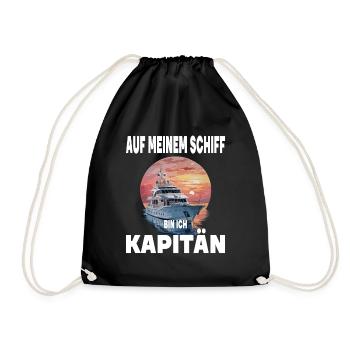 Auf meinem Boot bin ich Kapitän - Turnbeutel - Schwarz - Vorne