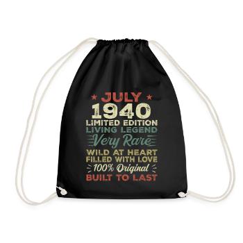 Gift July 1940 Anniversary July 1940 Birthday - Drawstring Bag - black - Front