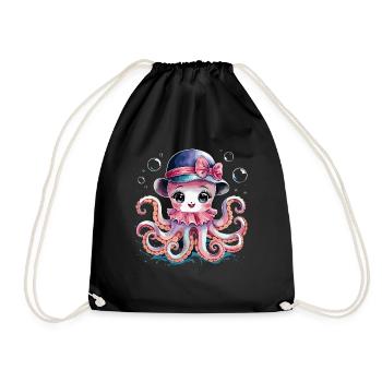 Niedlicher Oktopus mit Hut - Turnbeutel - Schwarz - Vorne