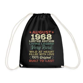 August 1968 - Geschenkidee Für August 1968 - 1968 - Turnbeutel - Schwarz - Vorne