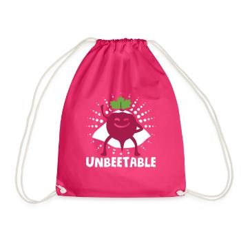 Beetroot vegetables for vegans Saying: Unbeetable - Drawstring Bag - fuchsia - Front