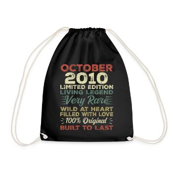 2010 October 2010 Birthday October 2010 Original - Drawstring Bag - black - Front