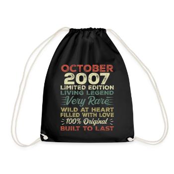 2007 October 2007 birthday October 2007 Original - Drawstring Bag - black - Front