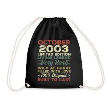 2003 October 2003 birthday October 2003 Original - Drawstring Bag - black - Front