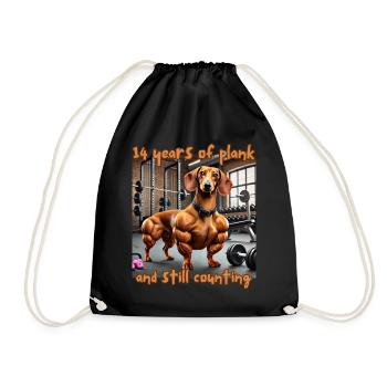 Dog Daschund Plank Gym Fitness Weiner - Drawstring Bag - black - Front