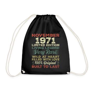 Légende : depuis novembre 1971 Né en novembre 1971 - Sac de sport léger - noir - Devant