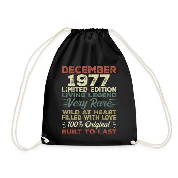 Dezember 1977 - Geburtstag Dezember 1977 Jahr - Turnbeutel - Schwarz - Vorne