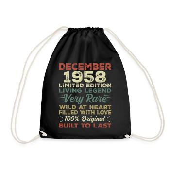 Dezember 1958 - Geburtstag Dezember 1958 Jahr - Turnbeutel - Schwarz - Vorne