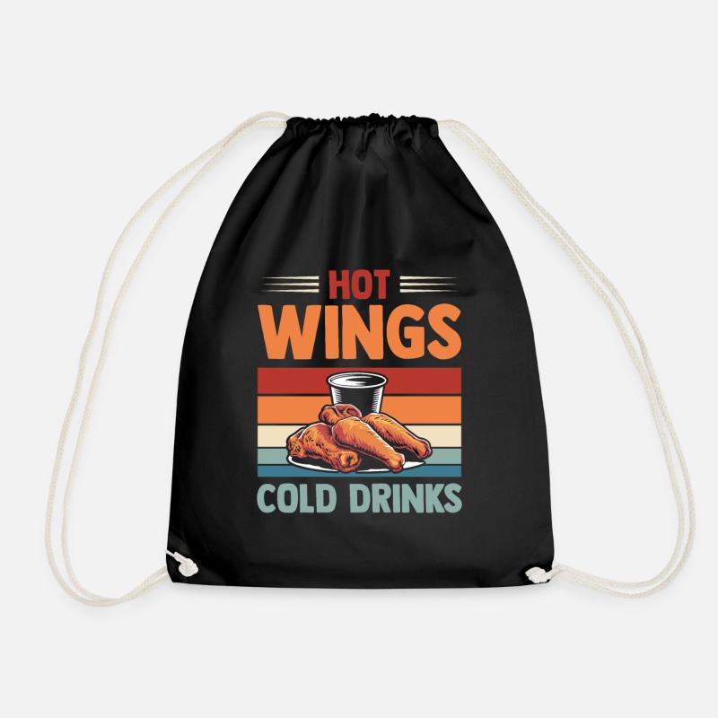 Retro Chicken Wings Hot Wings Cold Drinks - Drawstring Bag - black