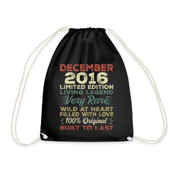 Dezember 2016 - Geburtstag Dezember 2016 Jahr - Turnbeutel - Schwarz - Vorne