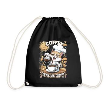 Niedliche Katze genießt den Morgenkaffee - Turnbeutel - Schwarz - Vorne