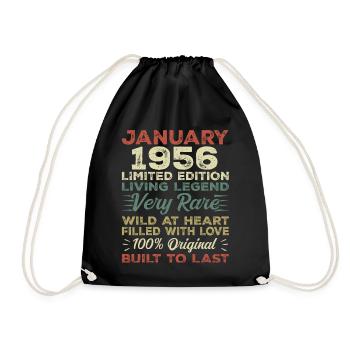 Januar 1956 Geburtstag - Januar 1956, January 1956 - Turnbeutel - Schwarz - Vorne
