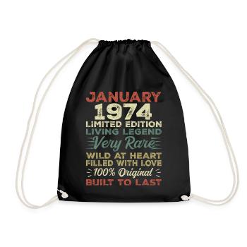 Anniversaire de Janvier 1974 - Janvier 1974, Janvier 1974 - Sac de sport léger - noir - Devant