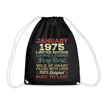 Anniversaire de Janvier 1975 - Janvier 1975, Janvier 1975 - Sac de sport léger - noir - Devant