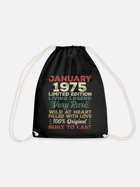 Januar 1975 Geburtstag - Januar 1975, January 1975 - Turnbeutel - Schwarz
