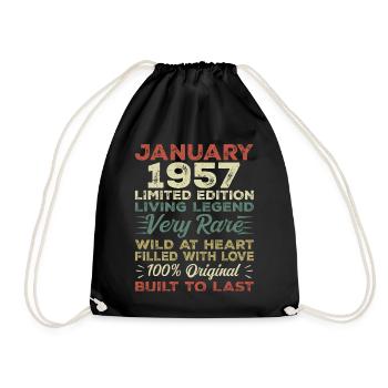 January 1957 birthday - January 1957, January 1957 - Drawstring Bag - black - Front