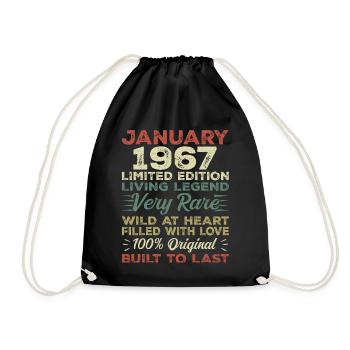 January 1967 birthday - January 1967, January 1967 - Drawstring Bag - black - Front