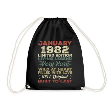 Januar 1982 Geburtstag - Januar 1982, January 1982 - Turnbeutel - Schwarz - Vorne