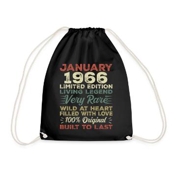 Anniversaire de Janvier 1966 - Janvier 1966, Janvier 1966 - Sac de sport léger - noir - Devant