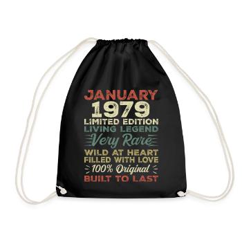 January 1979 birthday - January 1979, January 1979 - Drawstring Bag - black - Front