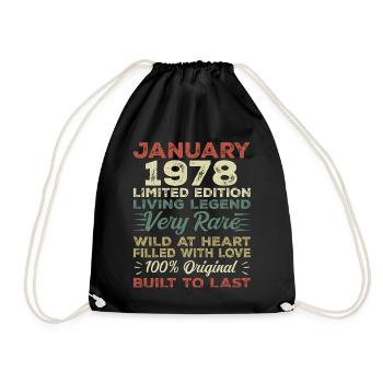 Anniversaire de Janvier 1978 - Janvier 1978, Janvier 1978 - Sac de sport léger - noir - Devant