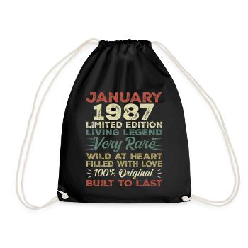 Januar 1987 Geburtstag - Januar 1987, January 1987 - Turnbeutel - Schwarz - Vorne
